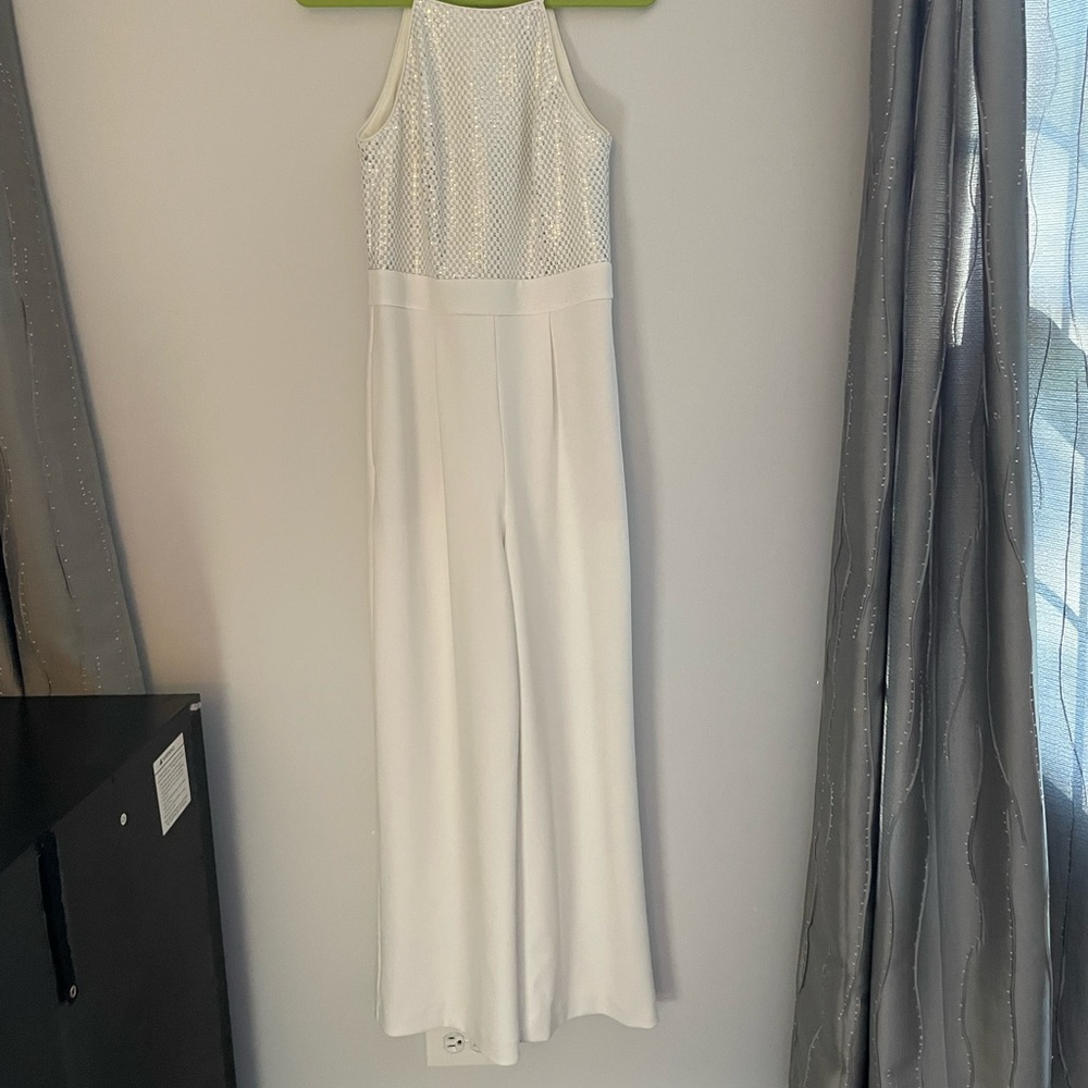 Wide leg jumpsuit with silver sequin top